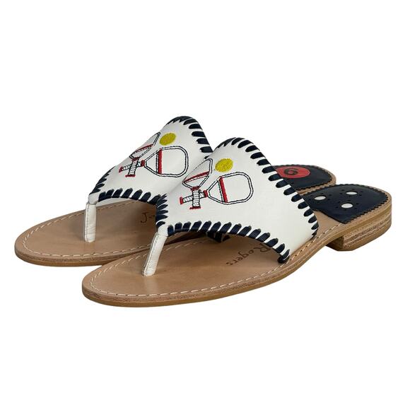 Jack Rogers Pickleball Sandals SZ 6 Women's Thong Embroidery Whipstitch Flat NEW